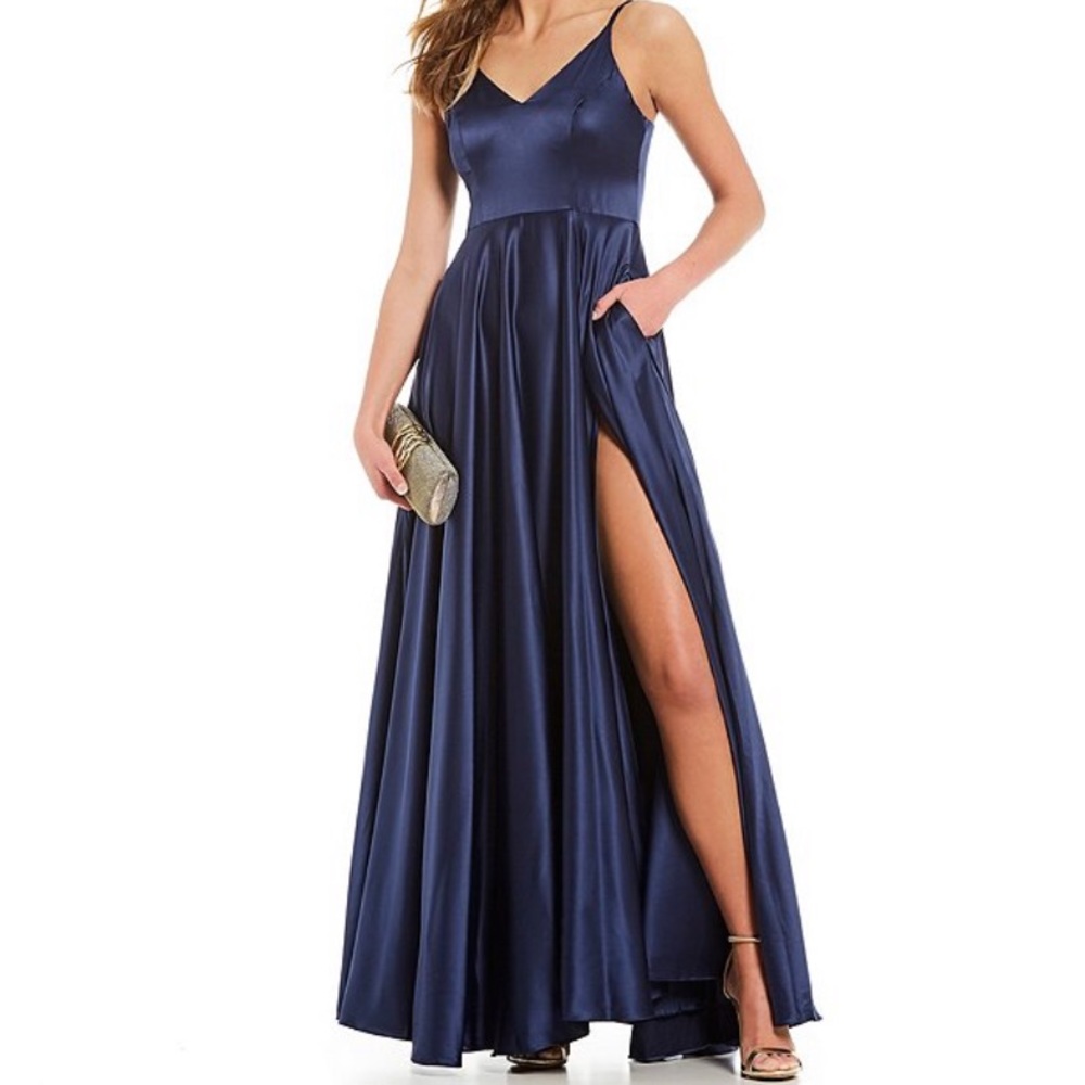 B. Darlin Satin Navy Prom Dress